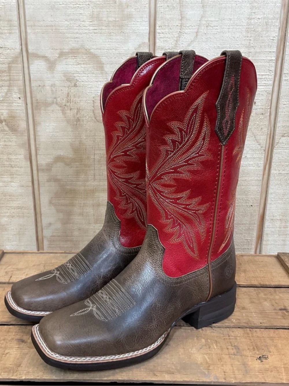 Ariat Women’s Brown Leather with Red Shaft Western Square Toe Cowgirl Boots